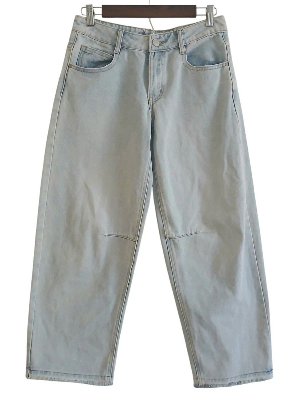 RISE SUPPLY Barrel Leg Jeans Women's 28 Light Wash High Rise Raw Hem Boho
